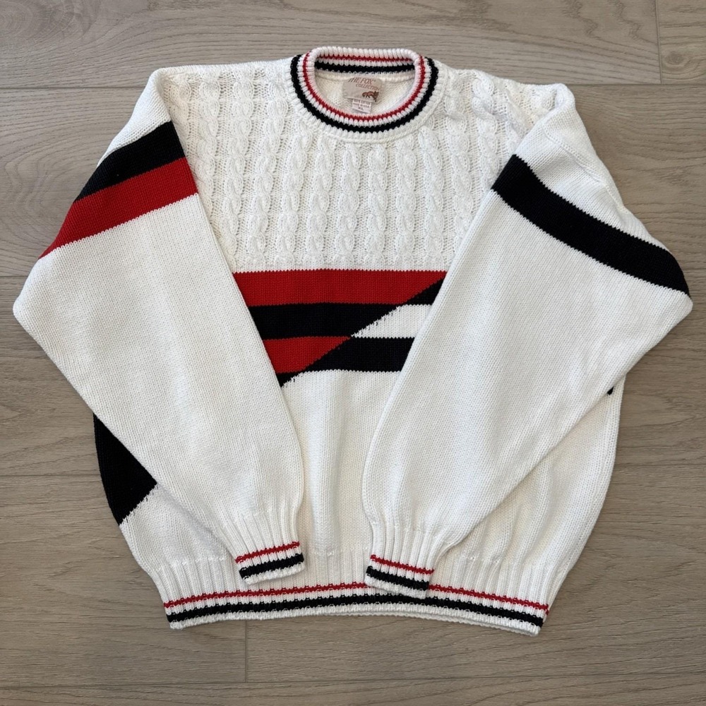 VTG Fox Collection 80s Cable Knit Sweater XL‎ Nautical Preppy Tennis Pull Over